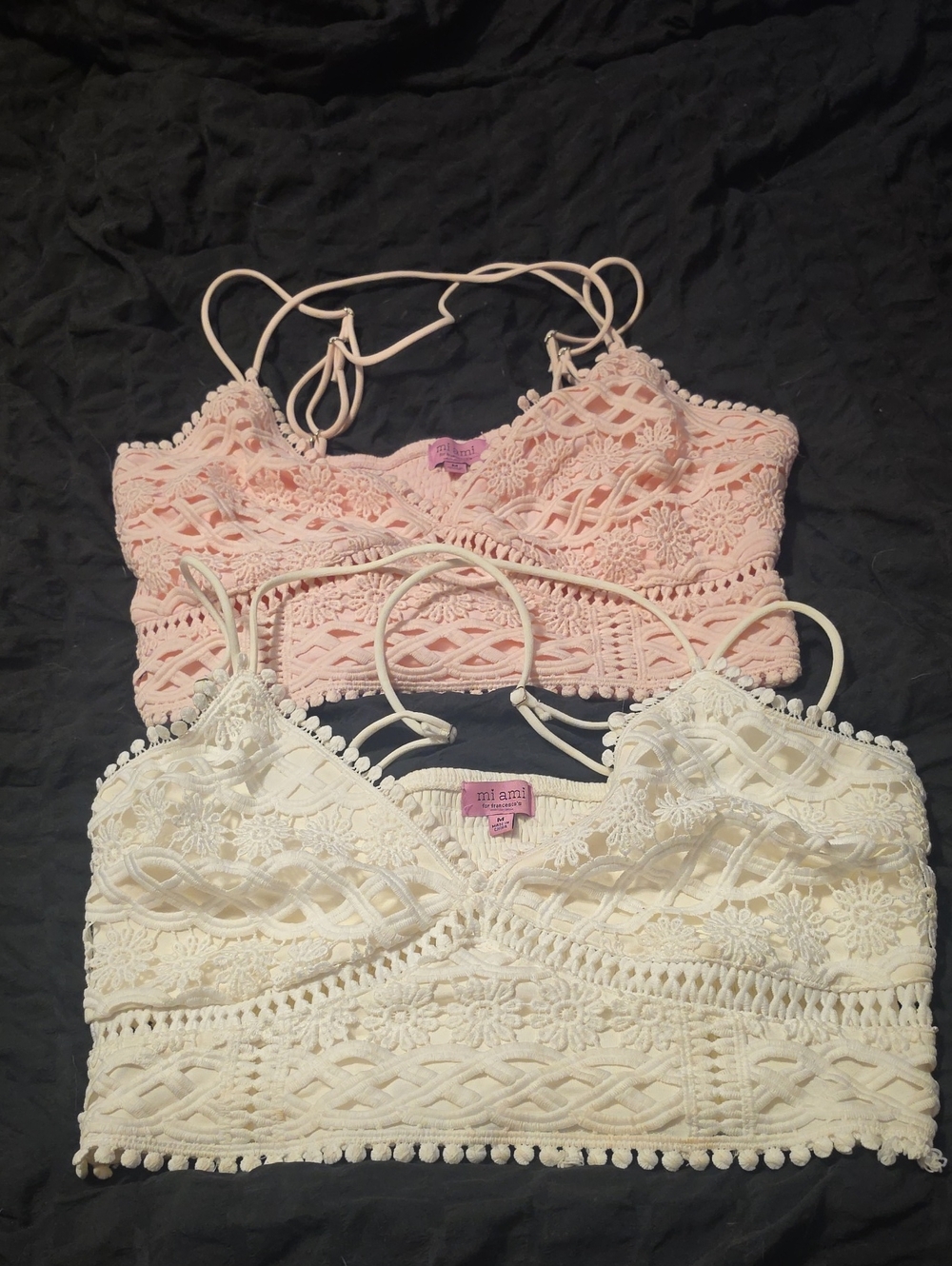 miami Crochet Lace Bandeau Bralettes — Pink & Cream